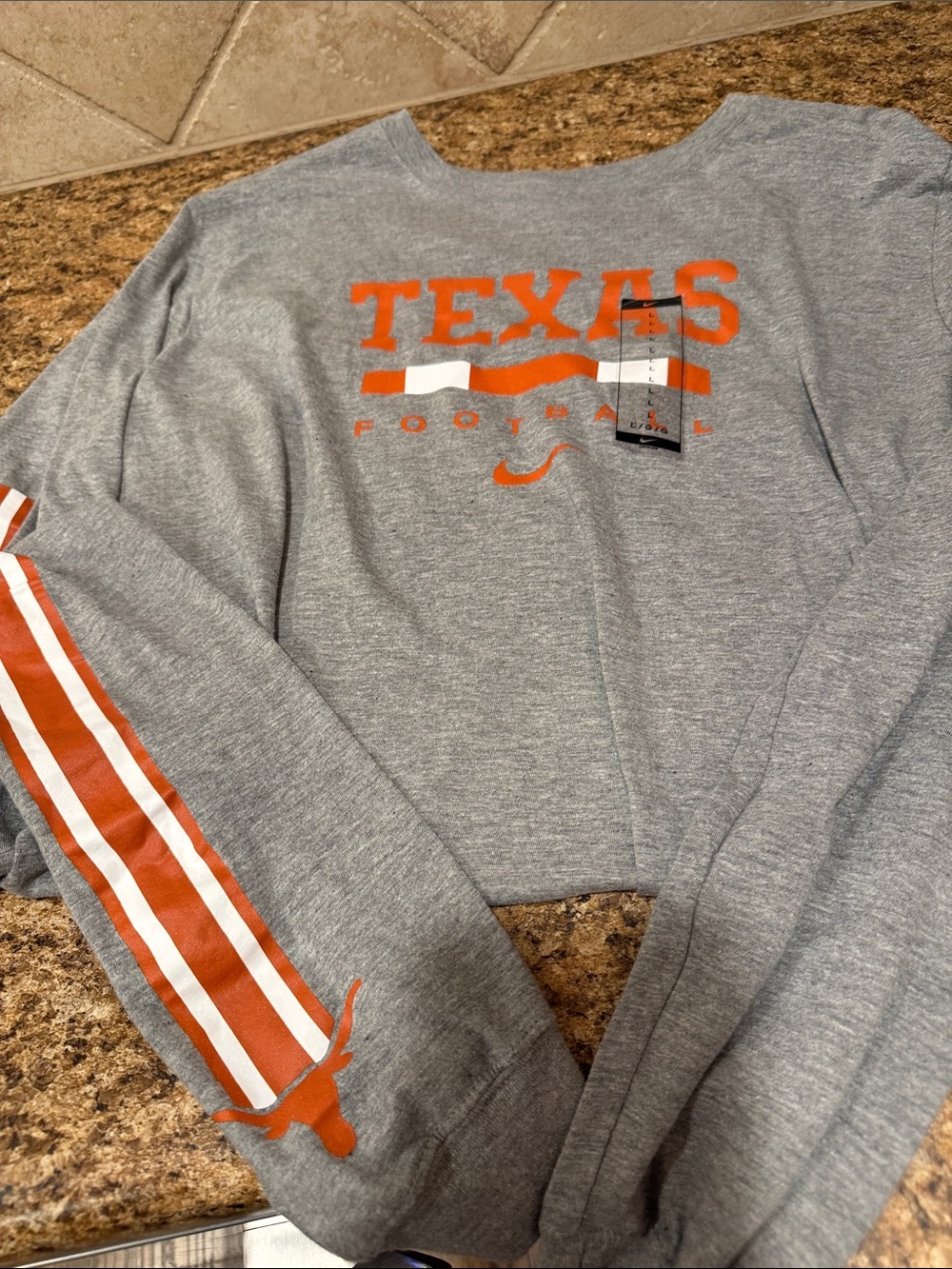 NEW Nike Gray & Burnt Orange Texas Longhorns Football Long-Sleeve Tee Size Large